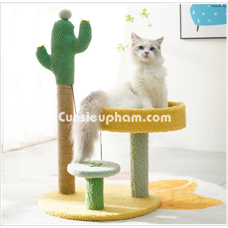 CATTREE đồ chơi trụ cào móng xương rồng kèm ổ nằm siêu to cho mèo