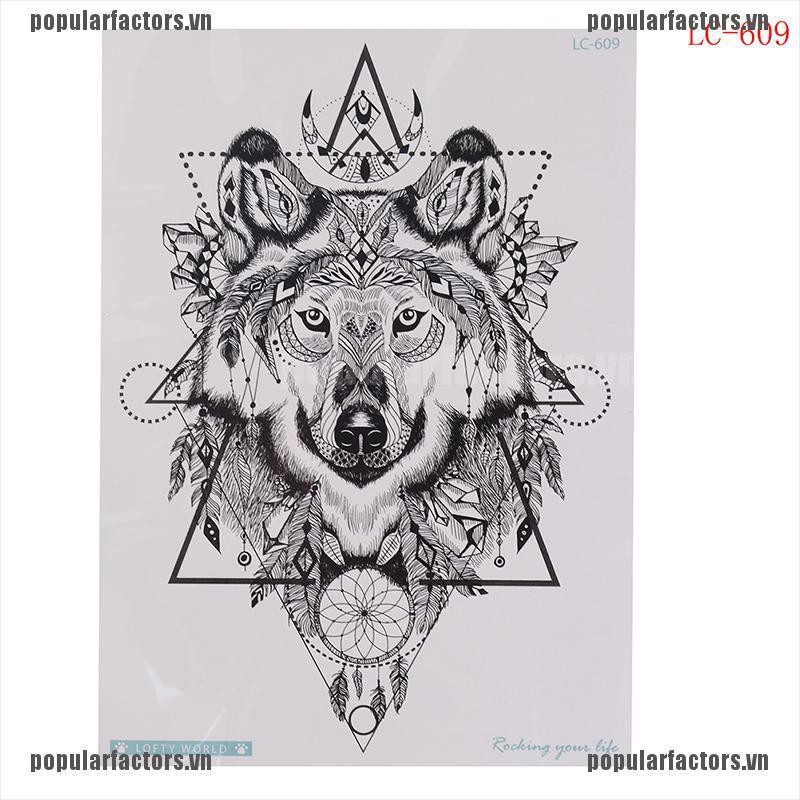 Hình Xăm Dán Chống Thấm Nước Họa Tiết Chó Sói Cá Tính Nhiều Màu Tùy Chọn