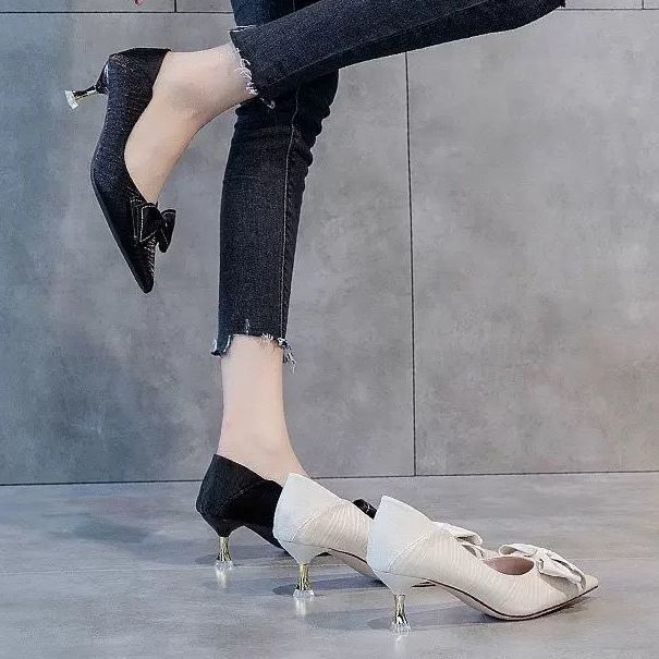 Giày cao gót nữ đính nơ thanh lịch thời trang 2021