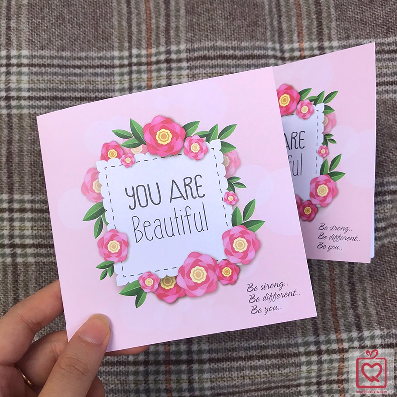 Thiệp vuông gấp You Are Beautiful, thiệp ghi lời chúc, tặng người thân các dịp chúc mừng