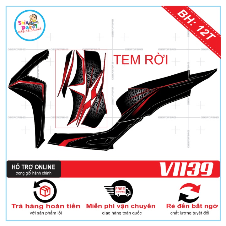 TEM XE VISION 2021 ĐỎ ĐEN -- SHIN DECAL 2
