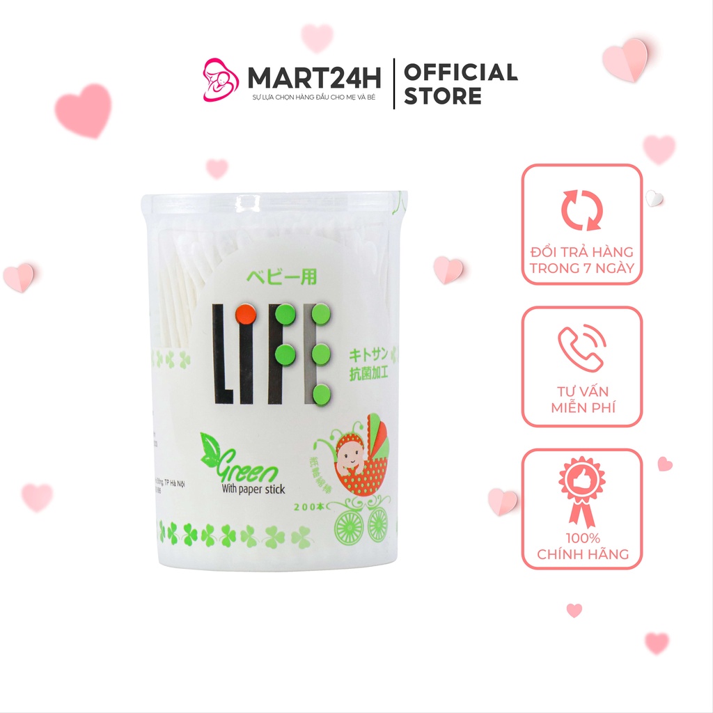 Tăm bông trẻ em đầu siêu nhỏ Life Baby 200 chiếc - Tăm bông sơ sinh, kháng khuẩn, thân giấy an toàn dành cho trẻ sơ sinh