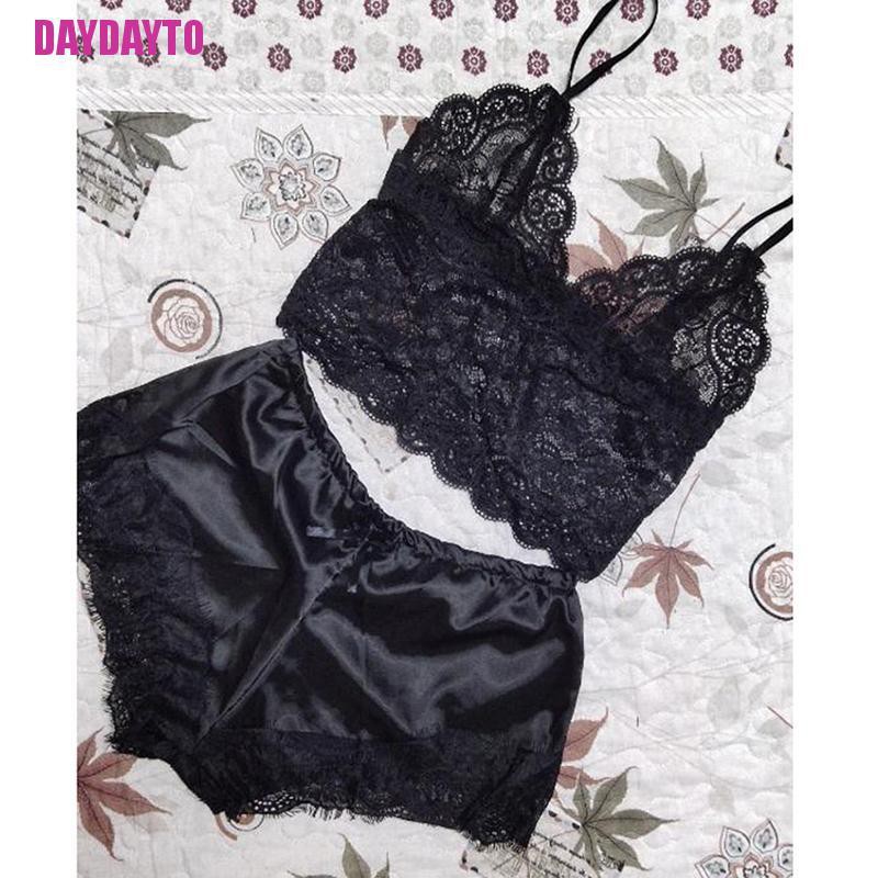 Bộ Đồ Ngủ 2 Món Áo Phối Ren + Quần Short Thời Trang Quyến Rũ Cho Nữ