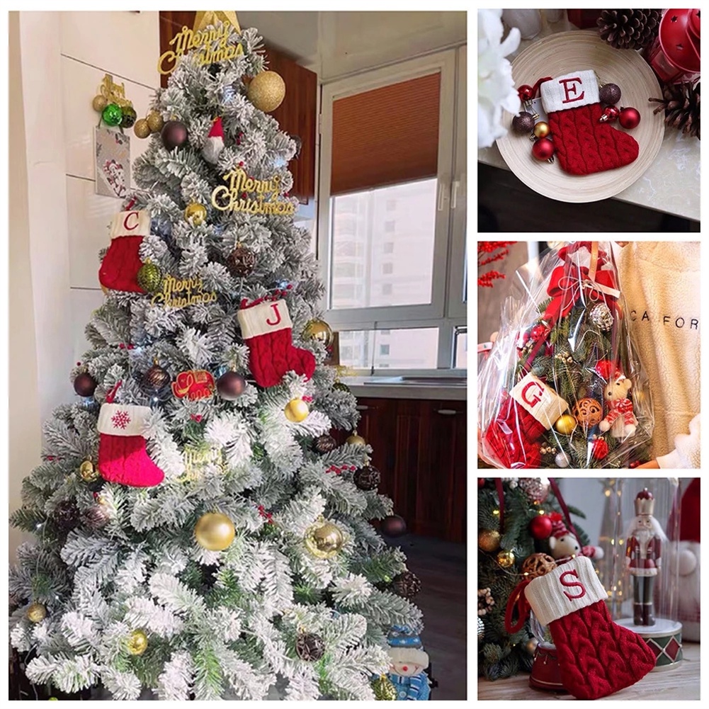 Tất Giáng Sinh Màu Đỏ Bông Tuyết Bảng Chữ Cái Chữ Giáng Sinh Đan Vớ Cây Giáng Sinh Mặt Dây Chuyền Trang Trí Cho Gia Đình Quà Giáng Sinh Năm Mới 2023