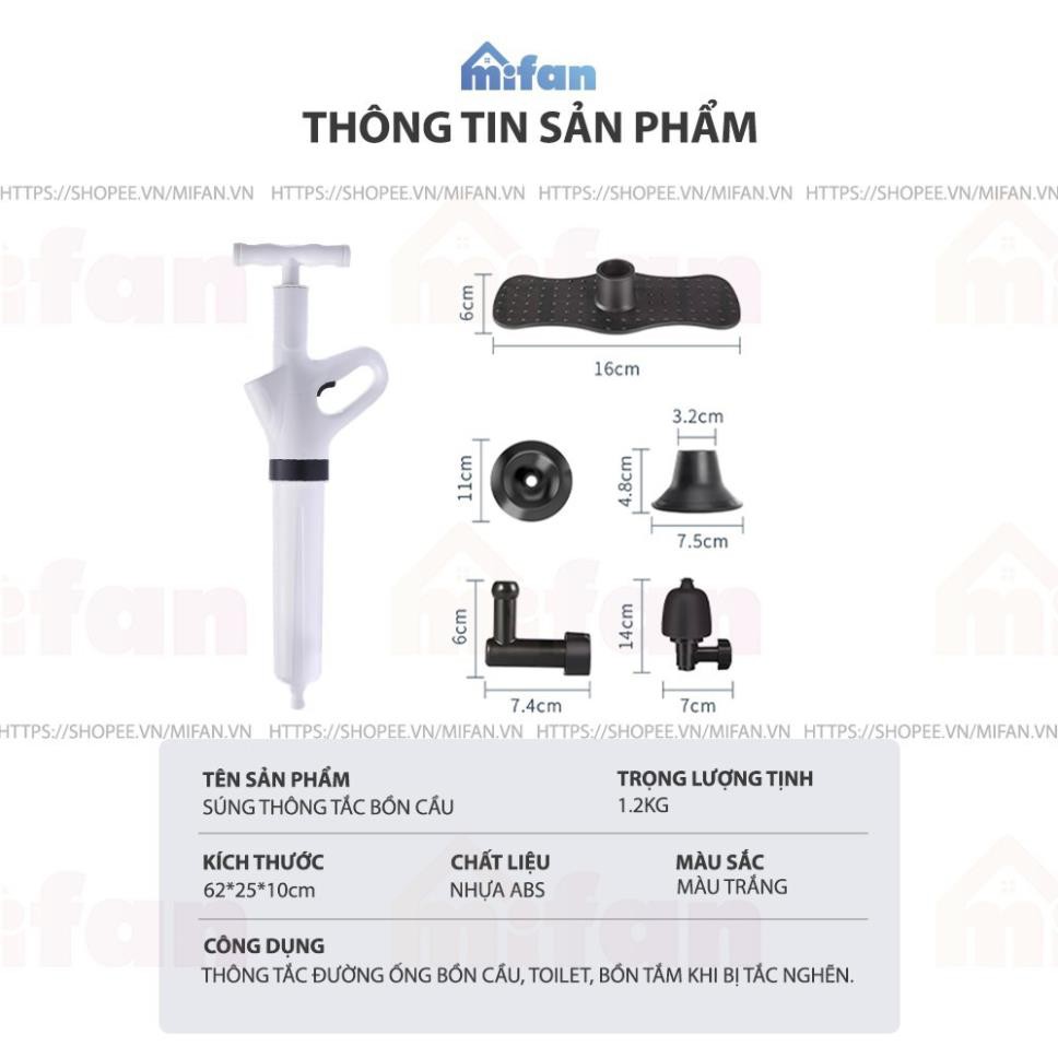 Súng Thông Bồn Cầu, Chậu Rửa Bát, Bồn Tắm - Mẫu Mới 2021 MIFAN - Khí Nén AGT Cực Mạnh 8kg - Nhựa ABS Cao Cấp