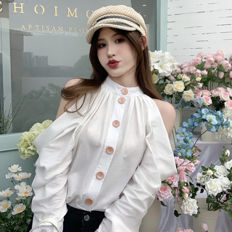 (Order) Áo sơ mi phong cách retro áo lệch vai nhẹ nhàng nữ tính | BigBuy360 - bigbuy360.vn