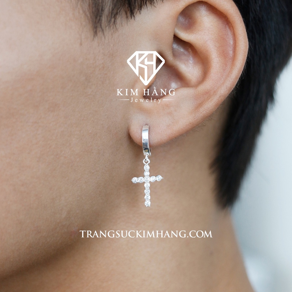 Khuyên Tai BẠC Thánh Giá Đá Thiết Kế Tòn Ten