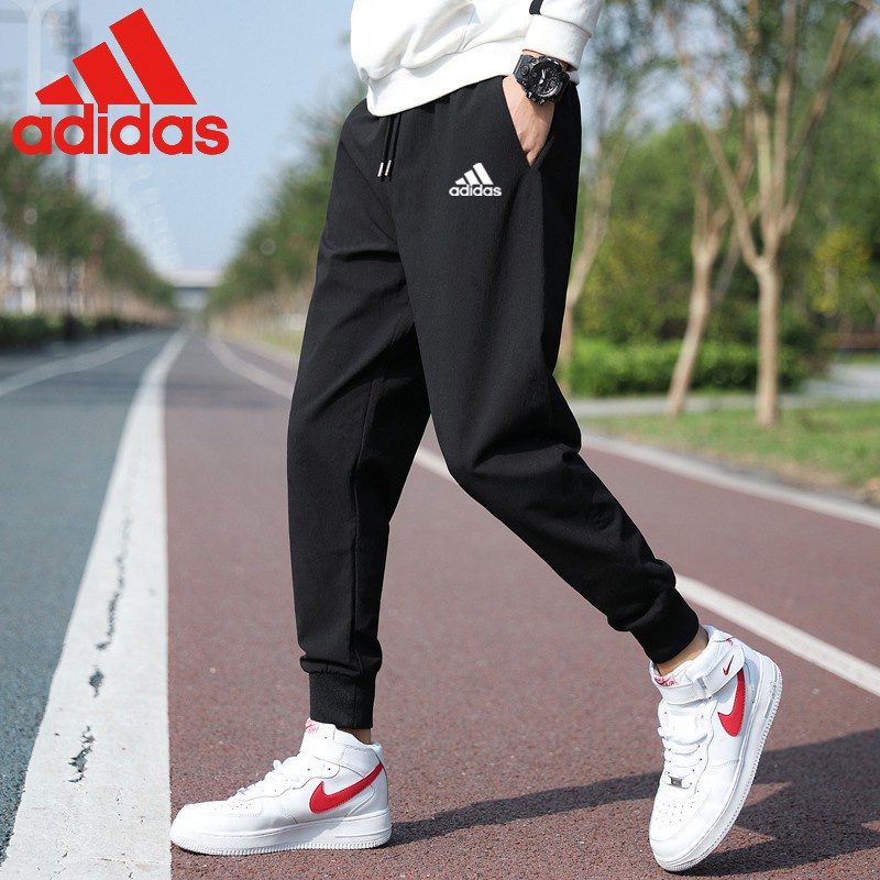 Adidas Quần jogger nam nữ ống rộng bo thun cỡ lớn thời trang năng động