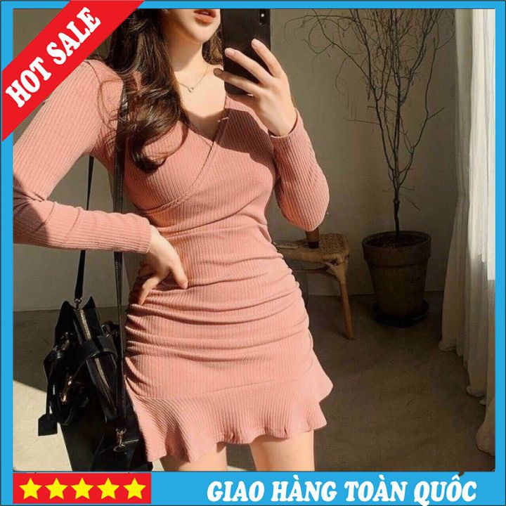 🌺SALE 🌺 Đầm ôm body kiểu đuôi cá xẻ tà cá tính, Váy đuôi cá ngắn cổ tim dáng body sexy
