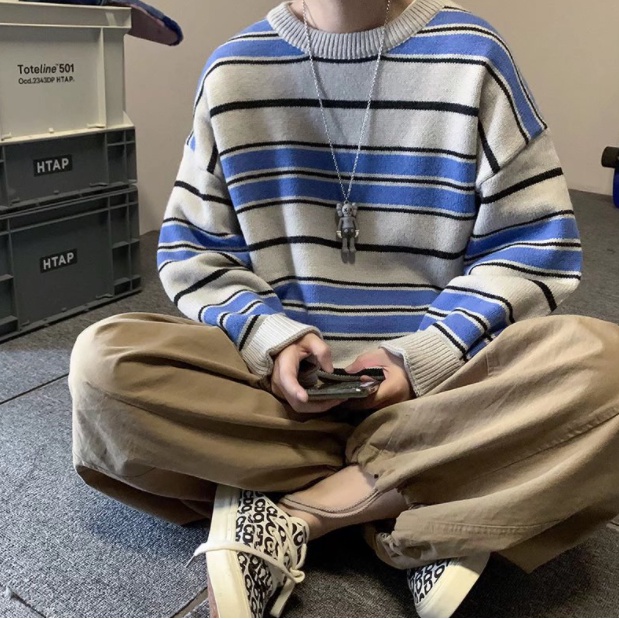 Áo Sweater kẻ sọc dáng rộng thời trang dành cho nam giới áo len Nam giới kiểu họa tiết kẻ Caro cá tính trẻ trung
