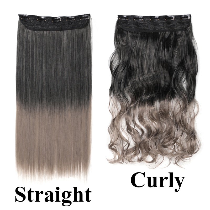 Tóc giả WIGSIN nối tóc kiểu xoăn/ thẳng nhuộm màu đen xám ombre thời trang dành cho nữ