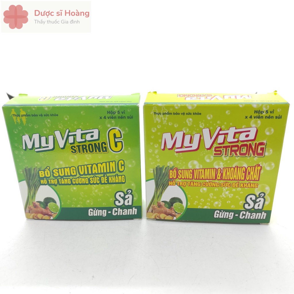Viên C Sủi Myvita Strong Sả - Gừng - Chanh & Myvita Strong C - Hộp 20 viên - Bổ Sung Vitamin C, Tăng Cường Sức Đề Kháng
