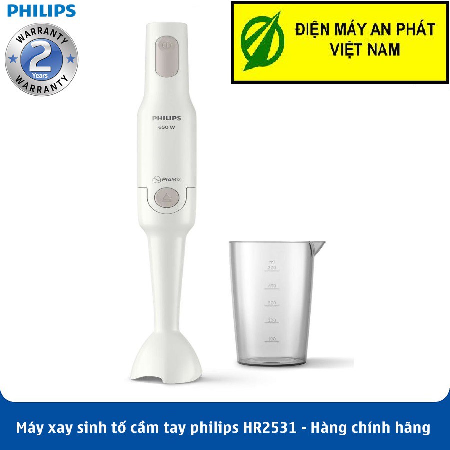 Máy xay sinh tố cầm tay Hr2531 - Hàng Công ty ( Bảo hành 2 năm trên Toàn quốc tại các trung tâm bảo hành Philips)