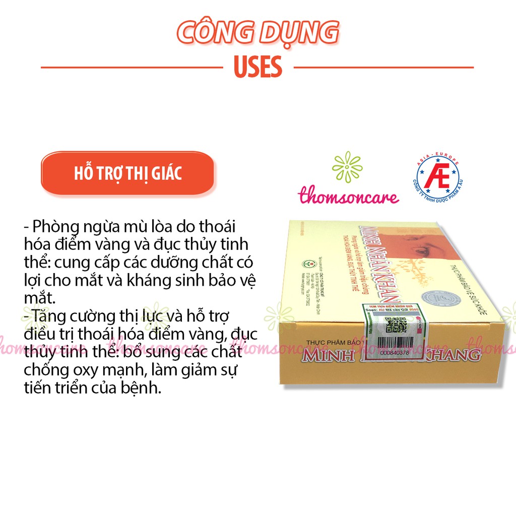 Minh nhãn khang - Mua 6 tặng 1 bằng tem tích điểm - viên sáng mắt, giảm mỏi mắt, mờ mắt, cận thị, loạn thị