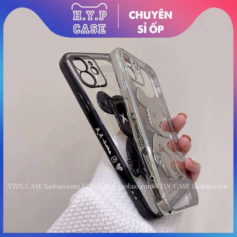 Ốp Lưng Iphone BEARBRICK Bóng Nổi 3D Viền Si Chống Bẩn Cạnh Vuông Màu Đen (02) | BigBuy360 - bigbuy360.vn