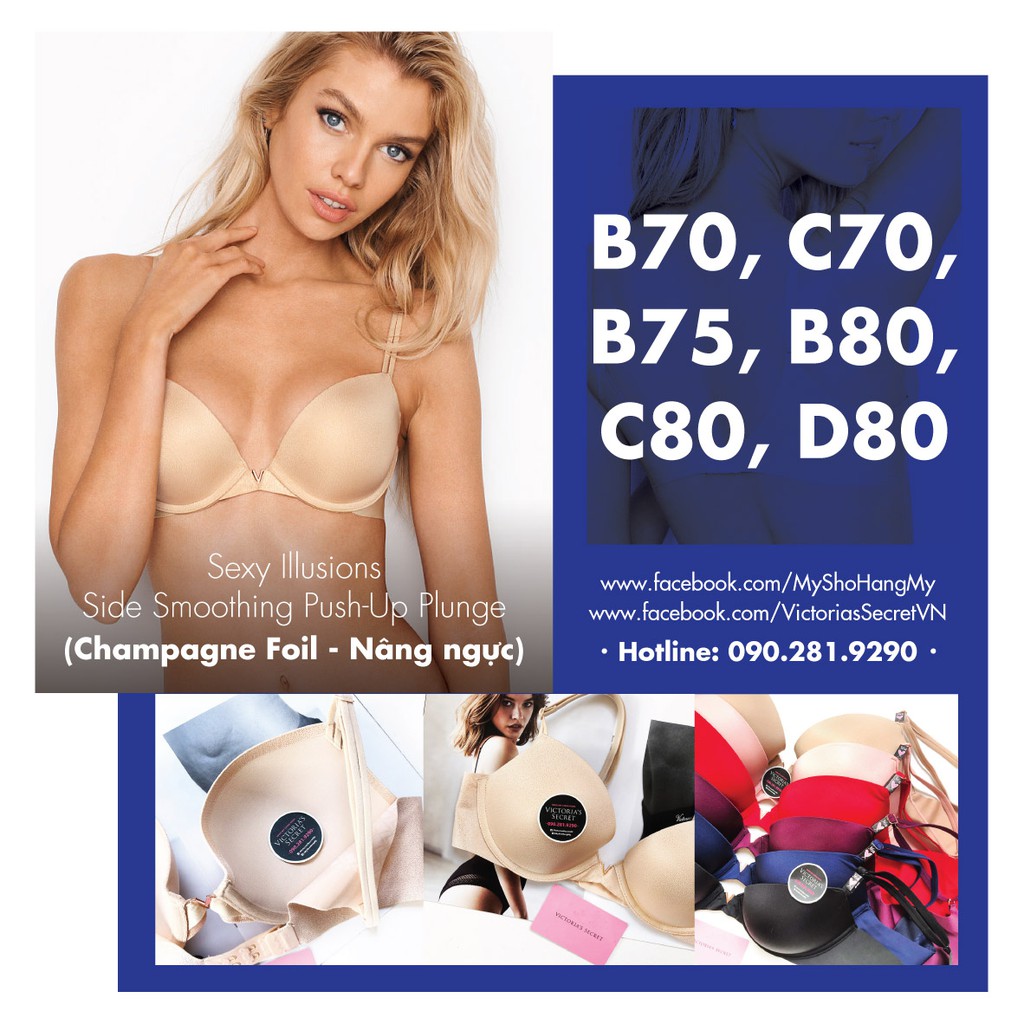 Áo Vic Sexy Illusions, nâng ngực Push-Up, màu nude lấp lánh nhũ - B70, C70, B75, B80, C80, D80 - Champagne Foil Shine