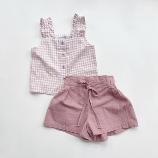 Set áo hai dây caro quần đùi cho Bé Gái
