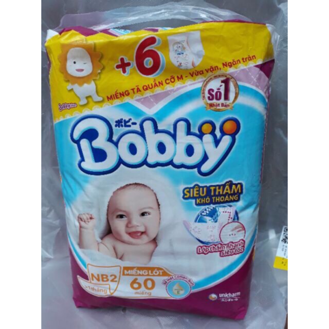 (Tặng 6 tã quần size M)Miếng lót sơ sinh Bobby Nb2 60