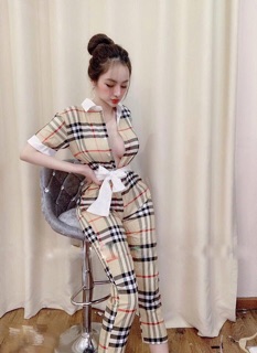 JUMPSUIT DÀI BBR CỔ SƠ MI PHỐI THẮT EO