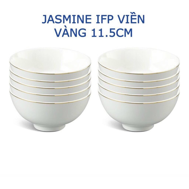 Bộ 10 chén Ăn Cơm Cao Cấp Minh Long 11.5cm Jasmine IFP Viền Chỉ Vàng