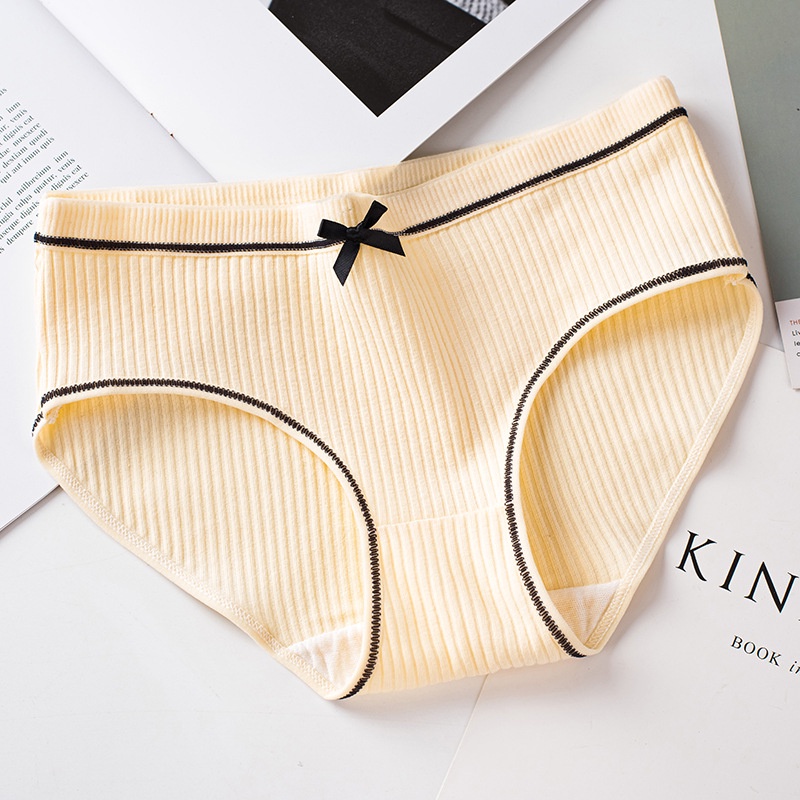 Bộ 10 Quần lót nữ cotton gân tăm viền đen phối nơ quyến rũ siêu xinh - Quần chip nữ