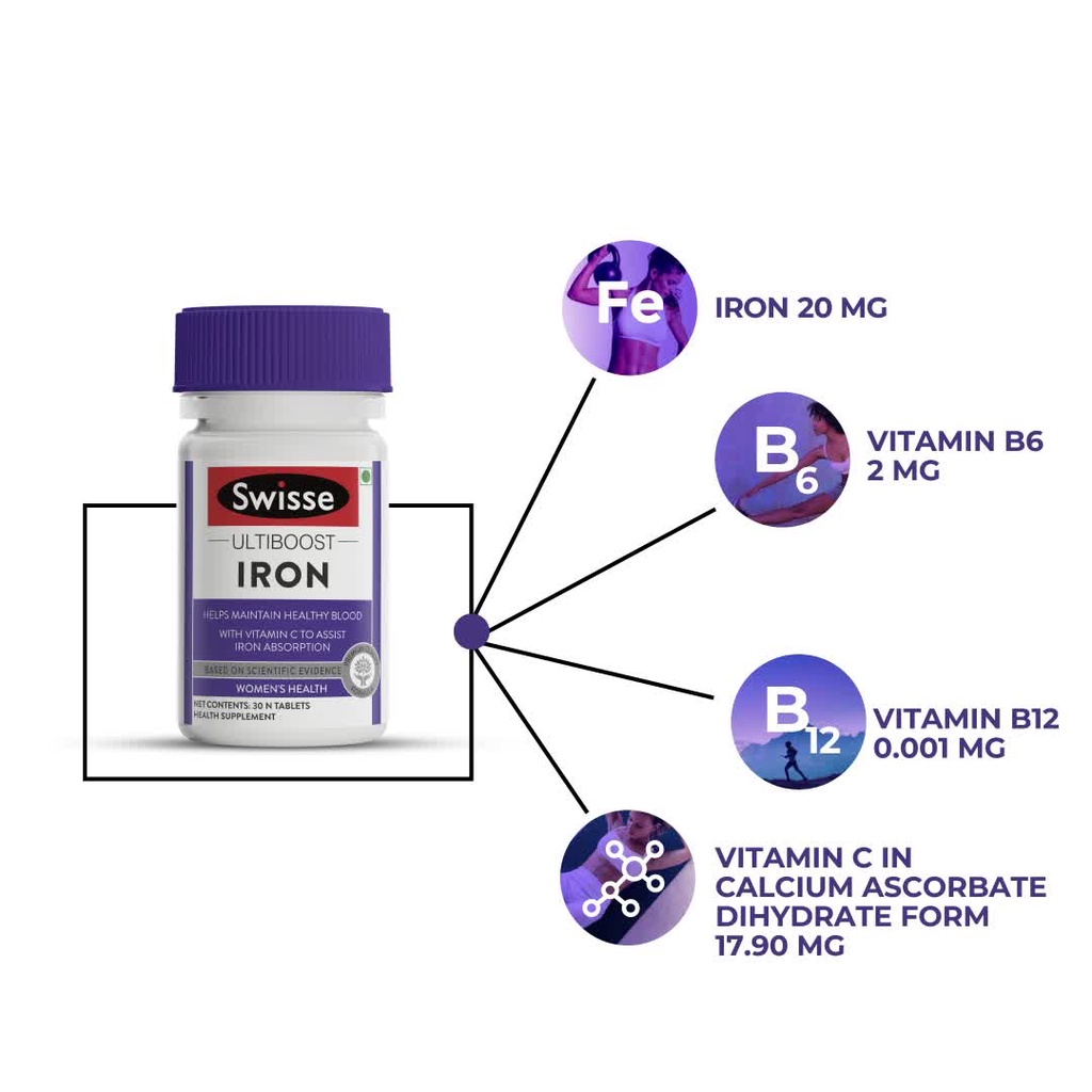 [Hàng chuẩn Úc] Viên uống bổ sung sắt Swisse ultiboost iron 30 viên của Úc