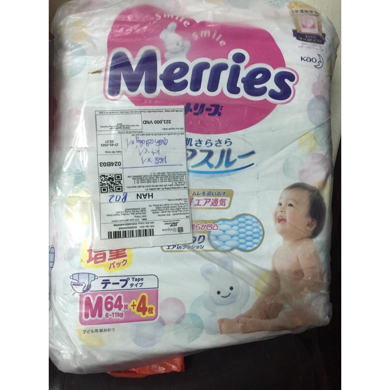 Tã Dán Merries Nội Địa Nhật size M 64 + 4