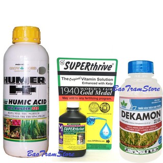 Combo 3 sản phẩm chăm sóc hoa lan humic 322 chai 1 lít, superthive chai 120ml và dekamon chai 100ml