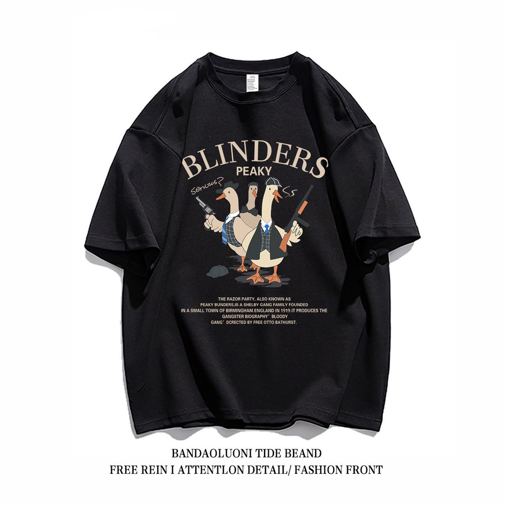 Áo thun cotton WAFNHA ngắn tay dáng rộng họa tiết vịt vui nhộn kiểu retro Mỹ cho cặp đôi