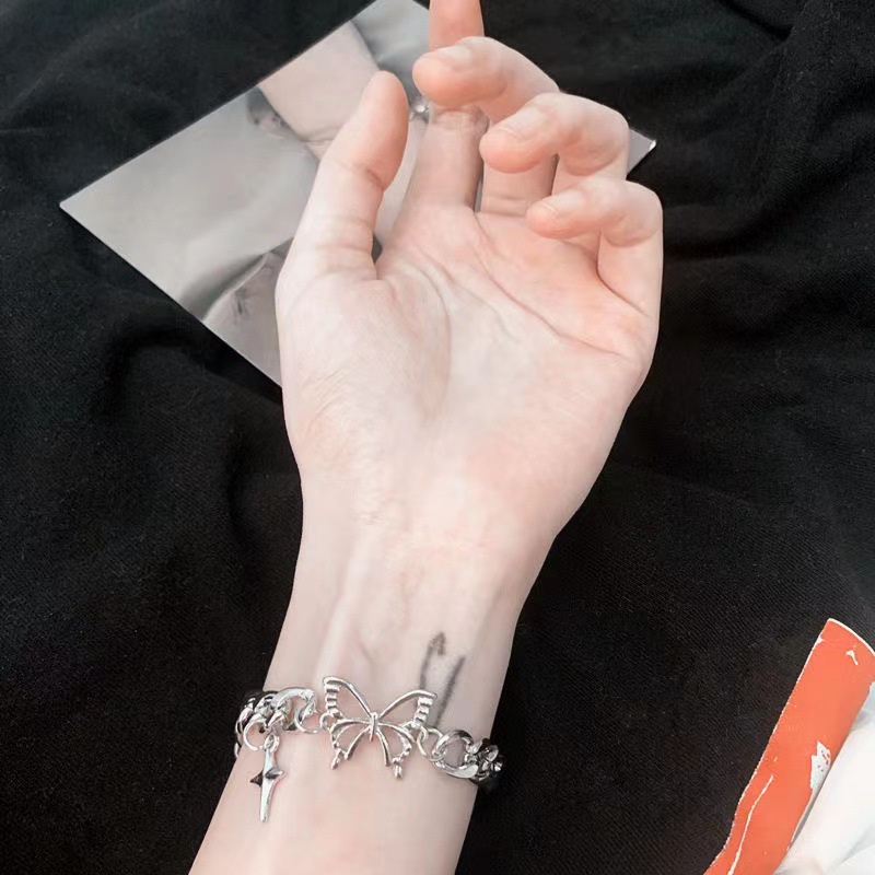 New Star Butterfly Bracelet Female Ins Net Red Design Cuban Chain Light Luxury Retro Cool Trendy Hot Girl Bracelet Male Accessories