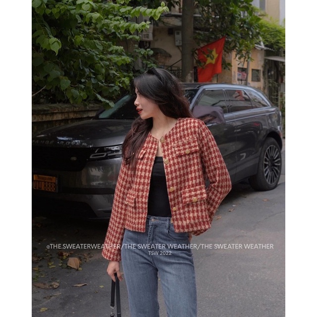 Áo Khoác Dạ Tweed Kẻ Ziczac Hàn Quốc  Áo Khoác Dạ Kẻ Caro Đen Đỏ Loại 1