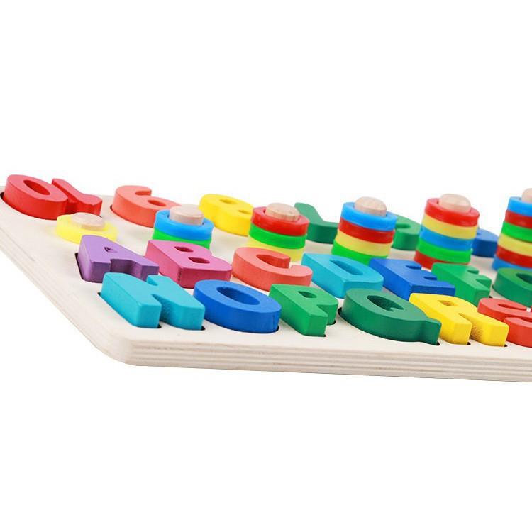 Bảng chữ cái và số cho bé kèm hình khối cột tính bậc thang, đồ chơi học tập