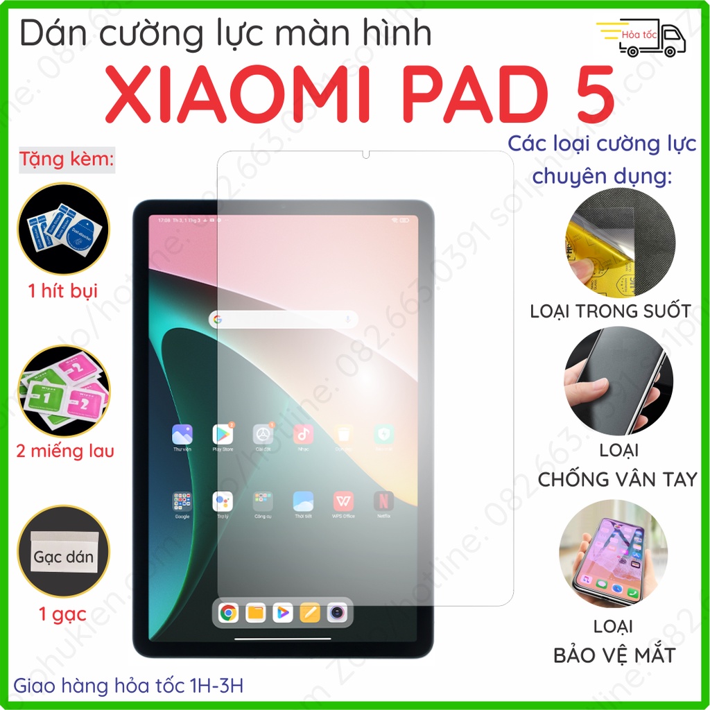 Dán cường lực màn hình Xiaomi Pad 5 kính nano dẻo trong suốt, chống vân tay, bảo vệ mắt