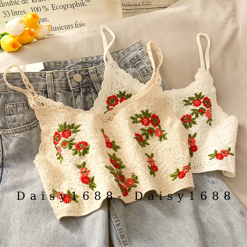 Có sẵn- Áo 2 dây thêu hoa croptop nhiều mẫu đi biển phong cách Vintage