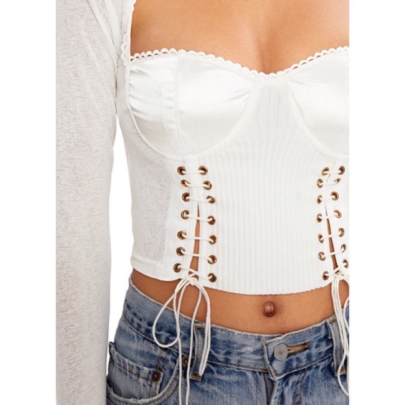 Áo Croptop Đan Dây Pass New Tag 110$ DANIELLE GUIZIO ARCHANGEL CORSET TOP IN WHITE
