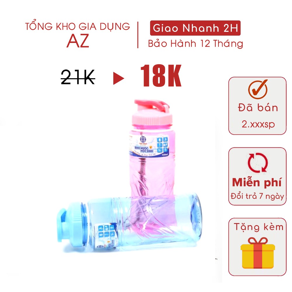 Bình nước học sinh việt nhật Bằng Nhựa ABS An Toàn Với Sức Khỏe - 750ml - Loại I