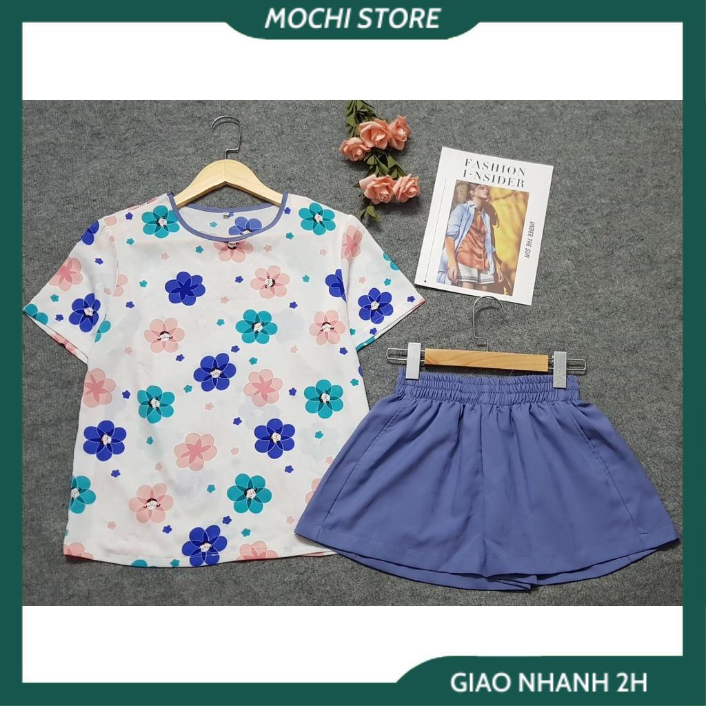 Đồ Bộ Mặc Nhà Nữ, Bộ Ngủ Nữ, Áo Cổ Tròn Chất Lụa Mango Họa Tiết Phối Quần Sọc Lụa Màu Trơn, Form Dáng Rộng Rãi, Chất Liệ | BigBuy360 - bigbuy360.vn