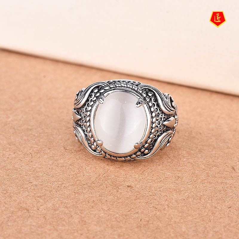Nhẫn Đính Đá Mặt Trăng Phong Cách Retro