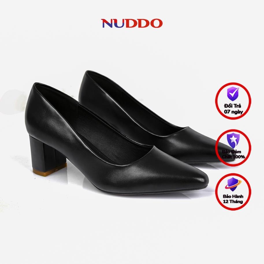 . Giày cao gót nữ công sở Nuddo gót vuông 5p da mềm cao cấp NU201 ;