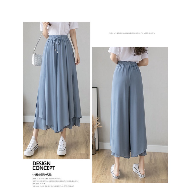 Quần ống rộng Lưng Cao Màu Đen Phong Cách Hàn Quốc Thời Trang Cho Nữ