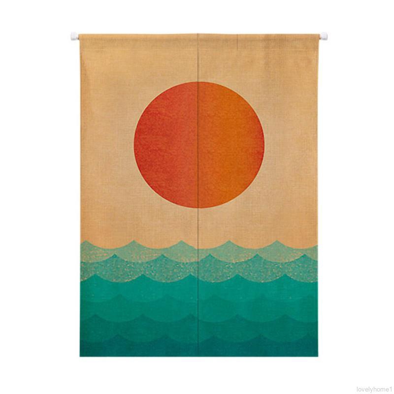 Rèm cửa Noren phong cách Nhật Bản bằng vải cotton lanh in họa tiết mặt trời dùng trang trí