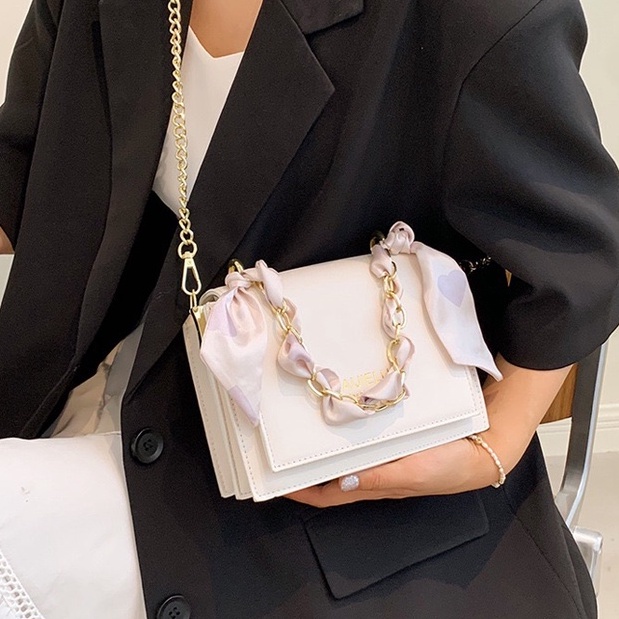 Faya - túi xách da trơn phối khăn trẻ trung T1108