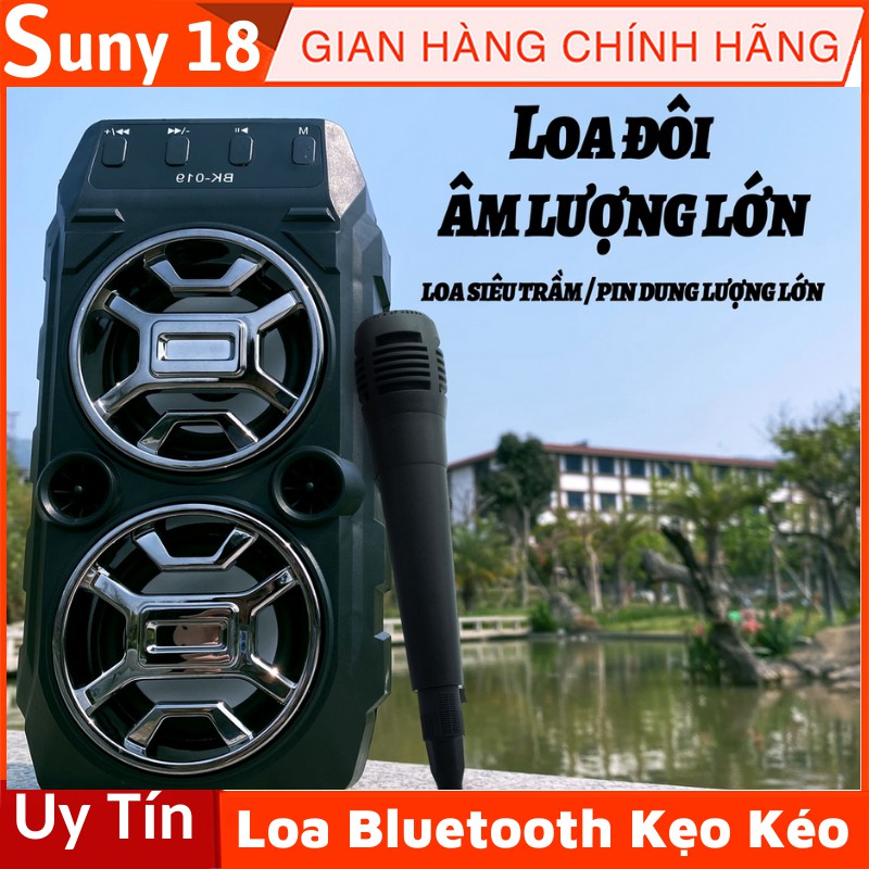 Loa Bluetooth Karaoke ⚡FreeShip⚡ Loa Sừng Đôi Kẹo Kéo Tặng Mic Hát Hỗ Trợ Thẻ Nhớ Nghe Đài FM Âm Thanh SIêu Hay