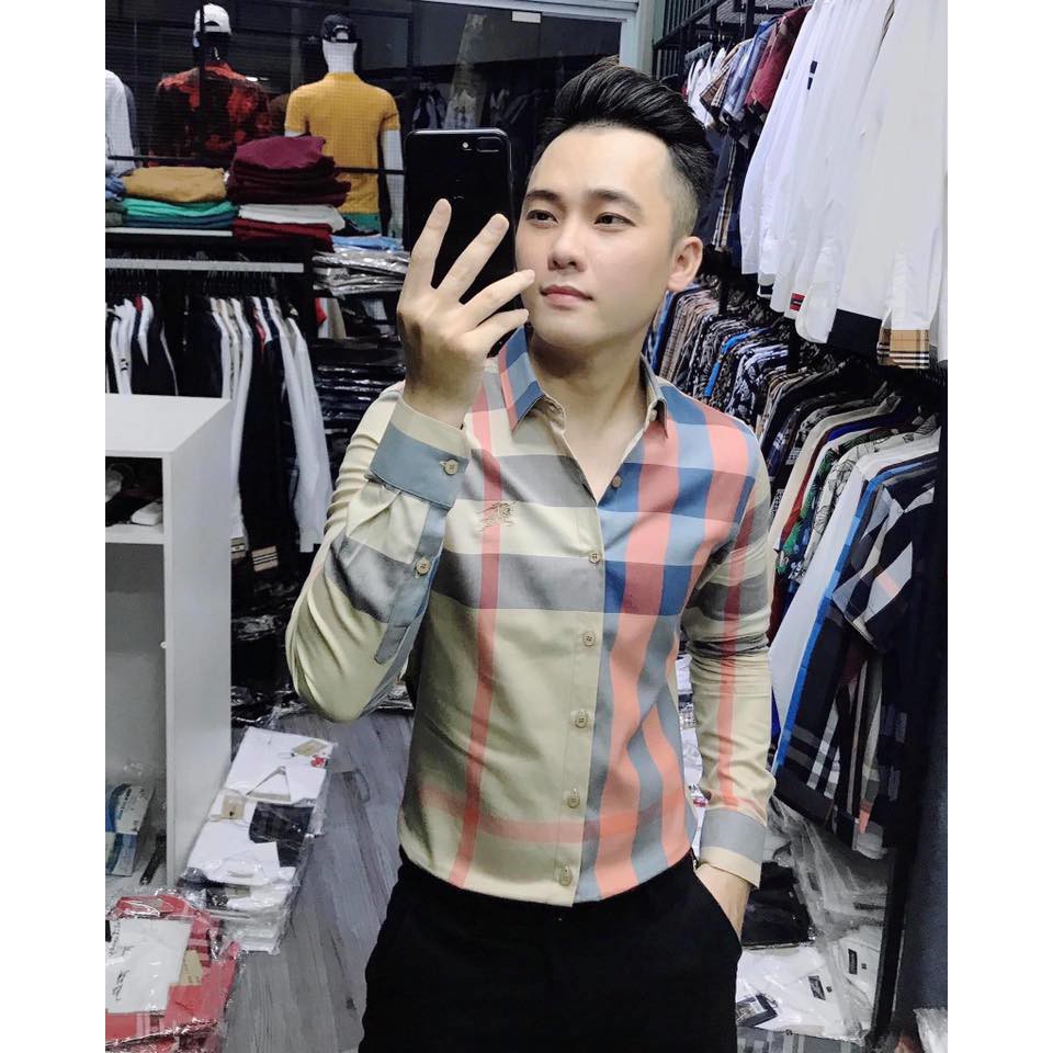 Áo Sơ Mi Nam Caro Lệch Thêu Logo Ngực Dài Tay Vải Lụa Cao Cấp, Áo Sơ Mi Dáng Ôm Form Body, T-man | BigBuy360 - bigbuy360.vn