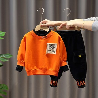 Set Đồ 2 Món Phối Áo Thun Màu Tương Phản Thời Trang Mùa Thu Cá Tính Cho Bé Trai 3-4 Tuổi