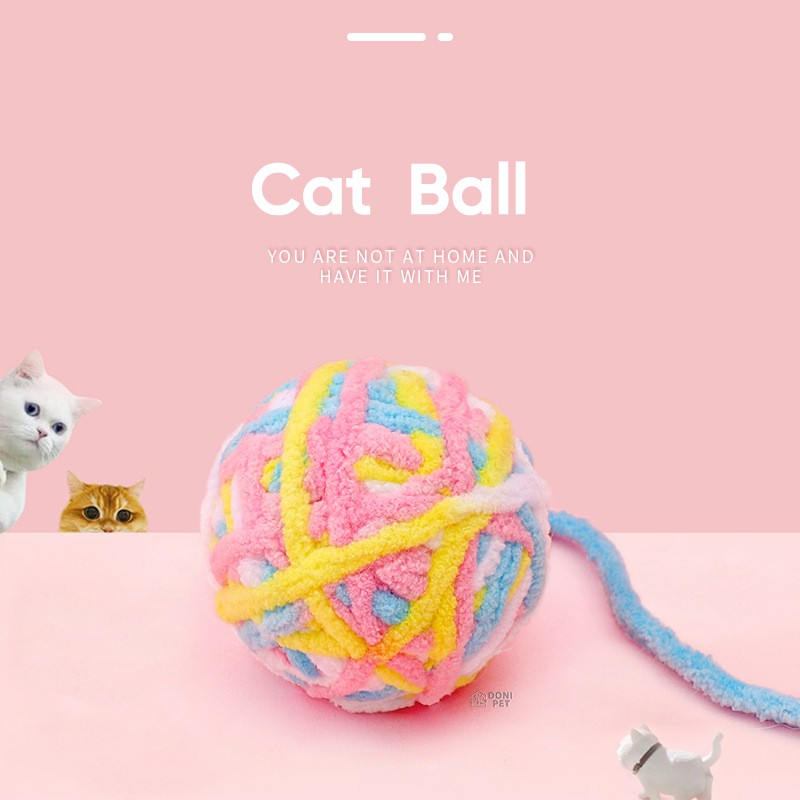 Đồ chơi bóng đan len nối dây nhiều màu sắc có chuông lắc cho mèo cưng