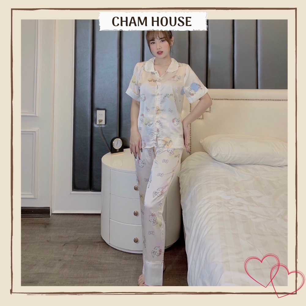 Đồ bộ PIJAMA lụa satin tay ngắn quần dài cao cấp, mềm mịn, thoáng mát Piti Shop | BigBuy360 - bigbuy360.vn