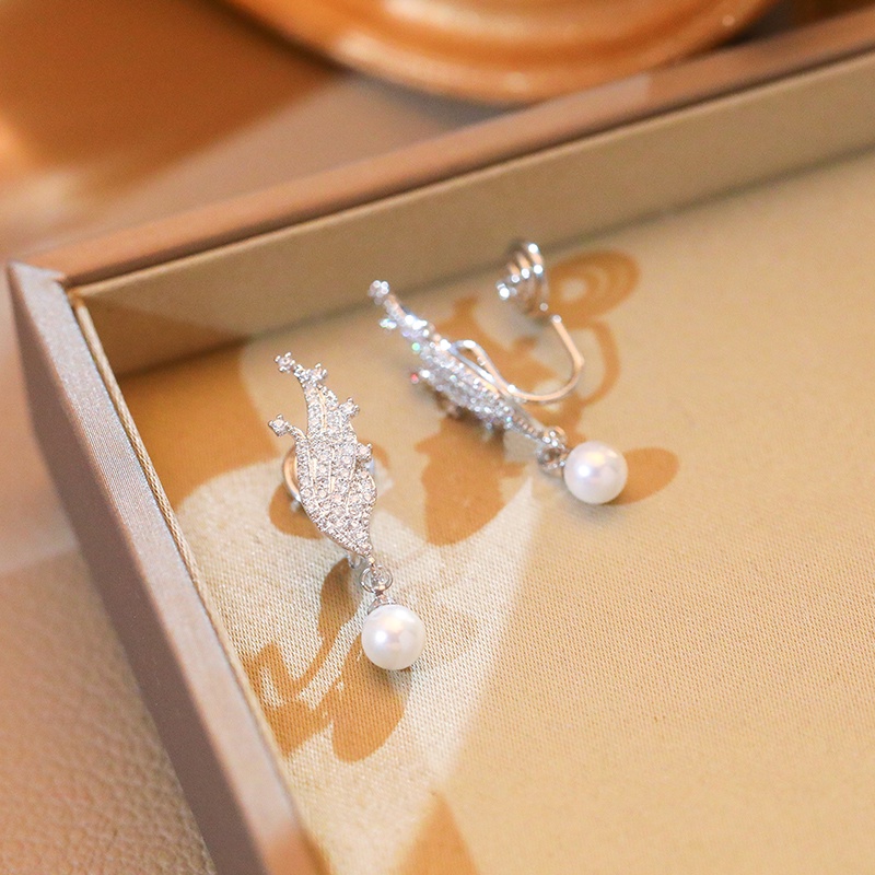 [Jiudolan] Bông Tai Bạc Sterling Hình Cánh Thiên Thần Đính Ngọc Trai Thời Trang Hàn Quốc