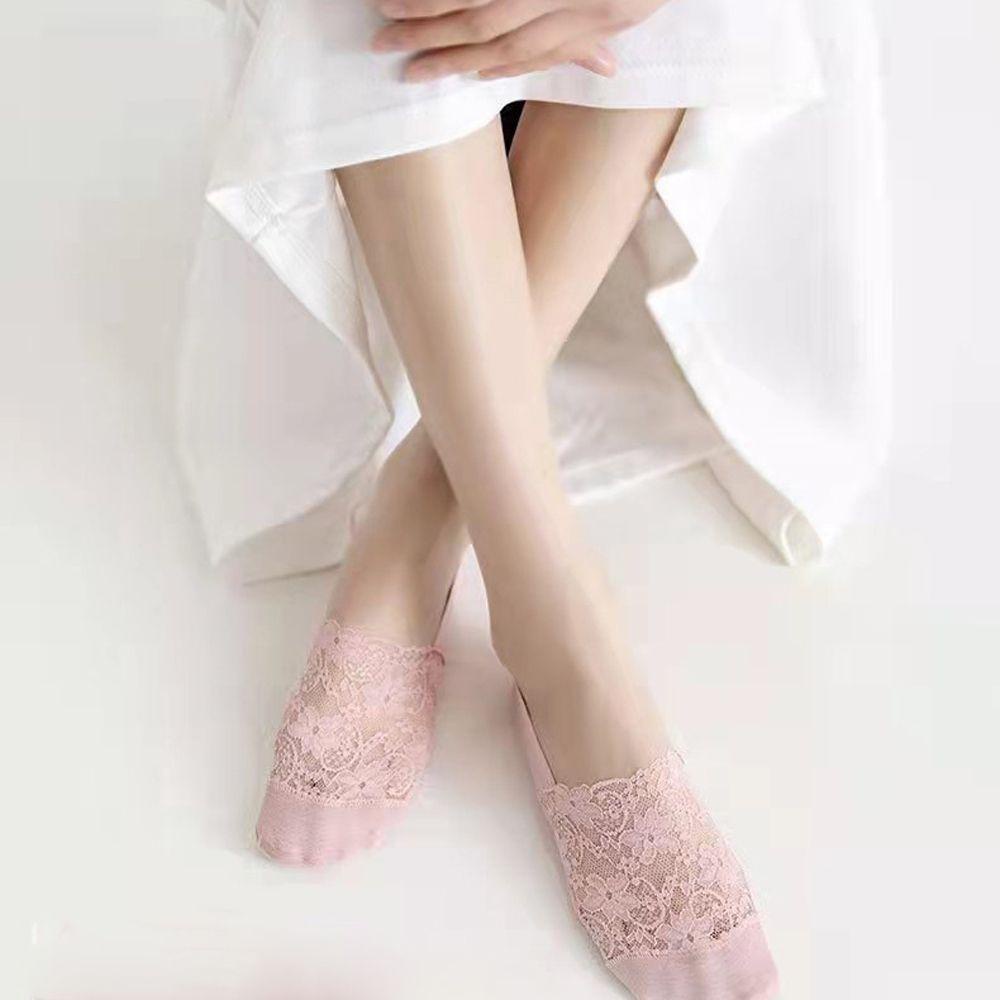 AROMA Đôi Vớ Thoáng Khí Màu Trơn Phối Ren Thời Trang Cho Nữ