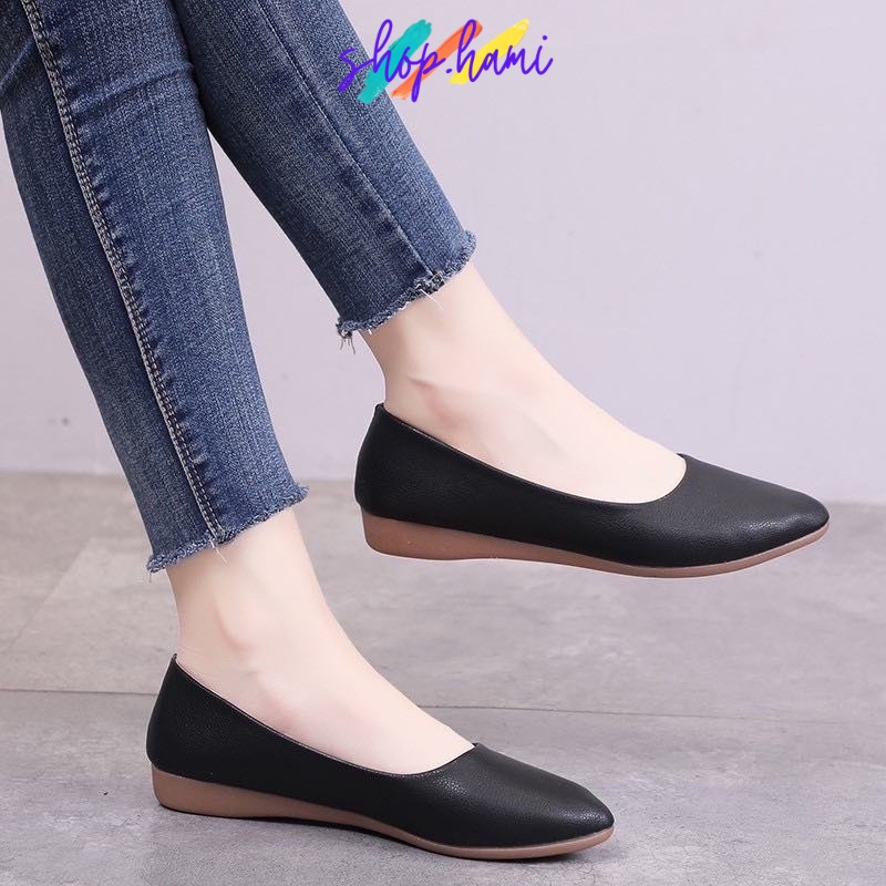 Giày Búp Bê Nữ Đẹp Mũi Tròn Ôm Chân, Mềm Mại, Đế Bằng, Chống Trơn Trượt Màu Đen, Be Size 35-40 SHOP HAMI G13